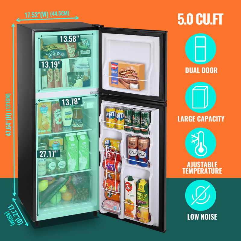 WANAI Double Door Small Refrigerator with Freezer 5.0 Cu.Ft Large Size Fridge with 7 Level Adjustable Thermostat Removable Shelves Mini Refrigerator for Kitchen Apartment and Office Wayfair